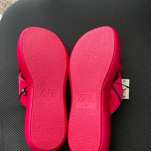 NWT ZARA fuscia criss cross satin flat sandals 37/6.5 - Picture 7 of 12